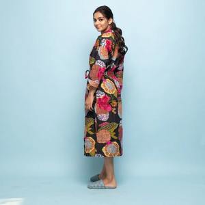 Nueva moda algodón bloque de mano impreso Kimono camisa Floral verano ropa de dormir ropa de playa Mini vestido para otoño primavera nadar - Product Image 5