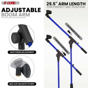 5 Core Mic Stand Floor Height Adjustable <b>Tripod</b> Microphone Stands w Extending Telescoping Boom Arm - Product Image 3
