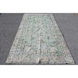 พรมวินเทจตุรกี ขนาด 5.2x8.7 ฟุต ลายตารางสีเขียว - Product Image 1