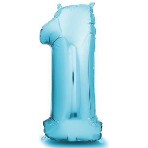 Palloncino gigante azzurro 101cm numero 1 per matrimoni e feste di compleanno - Product Image 1