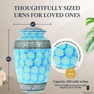 Urna de Estilo Americano/Europeo Azul Claro Plateada para Cenizas Humanas, 10 Pulgadas, con Bolsa de Terciopelo - Product Image 5