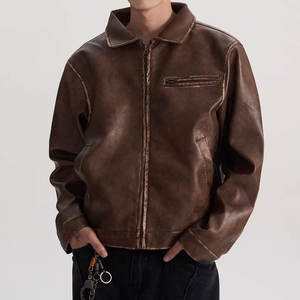 Chaqueta de Cuero Lavada Personalizada, Chaqueta de Cuero Desgastada de Alta Calidad para Hombre, Cuello Camisero, Chaqueta de Cuero Lavada con Tinte Anudado - Product Image 3