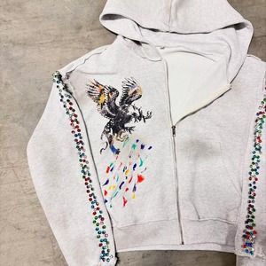 New Style 2025 Men's Acid Wash Boxy Fit Hoodie with 400GSM DTG Print and Full Rhinestone Accents Custom Rhinestone Hoodie - Product Image 4