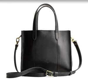 Sac fourre-tout minimaliste en cuir véritable noir, ouverture supérieure, pour usage quotidien, sac à main pour femme - Product Image 2