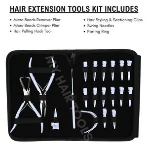 Outils de pose d'extensions capillaires pour coiffeurs avec aiguilles courbées, pince à retirer les perles, outil de séparation des cheveux, micro-anneau de sertissage et pinces bec de canard - Product Image 2