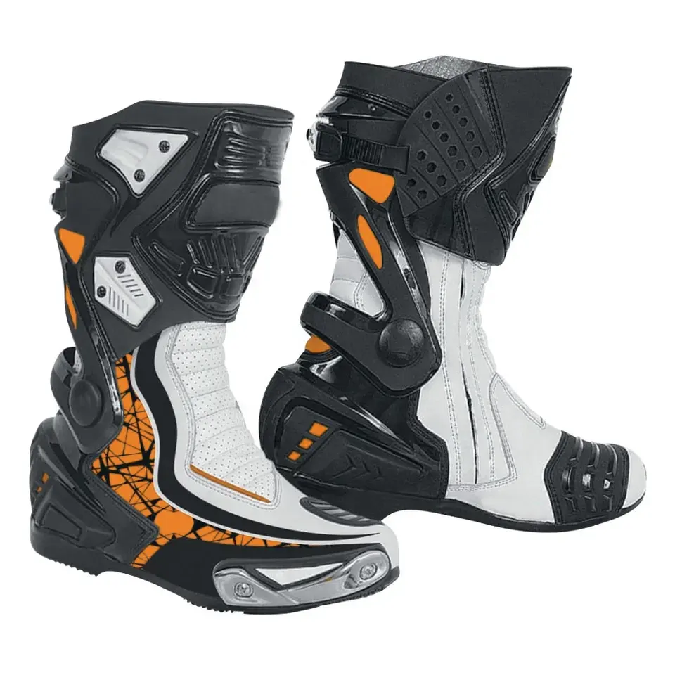 Botas de carreras de Motocross para hombre, botas impermeables de cuero genuino para motocicleta