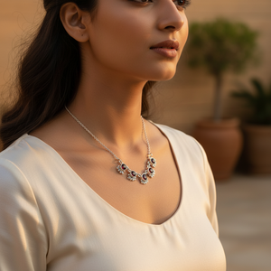 Collar de Plata de Ley 925 con Cuentas y Piedra Preciosa de Granate, Joyería Fina para Mujer - Product Image 2