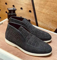 Mocasines de cuero genuino de cocodrilo para hombre, color marrón oscuro, zapatos casuales con punta redonda, suela de goma