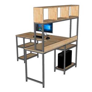 L-shaped Rubber Wood & Iron Frame <b>Computer</b>/Laptop <b>Table</b> with Integrated Bookshelf 160x140x158cm - Product Image 6