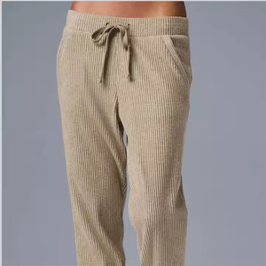 Pantalon de jogging mi-long décontracté pour femme, 100% coton côtelé, anti-froissement, extensible, respirant, avec ourlets élastiques, pour un usage quotidien, coupe fuselée - Product Image 2