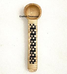 Petites cuillères en bois de style vintage, cuillères à épices avec manche en rotin tressé, cuillères doseuses, décoration de la maison, outils de cuisine - Product Image 3