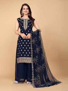 Dernière Collection Faux Georgette Avec Zari Et Paillettes Zari Work Salwar Costume Fabricant De L'Inde - Product Image 4