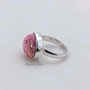 925 Sterling Silver Pink <b>Turquoise</b> <b>Ring</b> Handmade Inlay Birthstone Promise Jewelry Natural Pink Copper <b>Turquoise</b> Heart Shape - Product Image 5