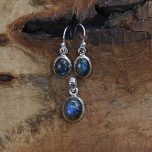 925 argent massif classique boucles d'oreilles pendentif ensemble bijoux pour femmes 925 argent Sterling Labradorite pierres précieuses Style Boho fait à la main - Product Image 4