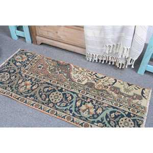 Alfombra Turca Vintage, Alfombra Pequeña de 1.5x3.4 pies, Alfombra Azul Estilo Suroeste - Product Image 3