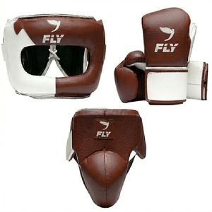 Customized Gray High Quality Fly Boxing Sparring Set Headgear Groin Guard Real Leather Adjustable Strap Waterproof Muay Thai - Product Image 2