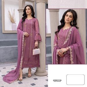 Conjunto de Kurti con Dupatta de Georgette y Bordado Nazmeen, Venta al por Mayor, Ropa Exclusiva de la India y Pakistán - Product Image 3