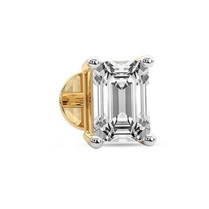 Boucle d'oreille unique en or massif 14 carats avec diamant de laboratoire taille émeraude, 1 carat total, couleur F-G, pureté VS, pour elle - Product Image 2