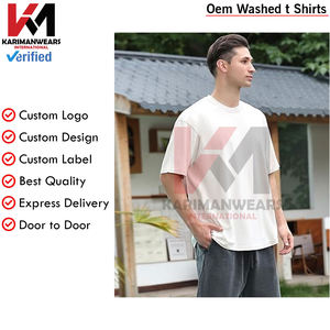 เสื้อยืดผ้าฝ้ายโอเวอร์ไซส์สำหรับผู้ชาย, เสื้อยืดวินเทจซักได้ทรงหลวมเสื้อลำลองแขนสั้นยูนิเซ็กส์เสื้อสไตล์ตัวบน - Product Image 3