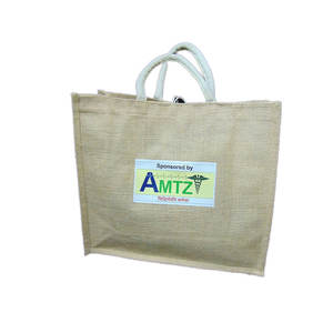 Bolsa de mano ecológica de yute 100% de calidad superior con cierre de cremallera estilo con mango 16 "Wx14" Hx6.25 "tamaño G impreso nombre de la empresa indio - Product Image 5