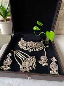 Ensemble de bijoux en acier inoxydable plaqué platine personnalisé perle double anneau boucles d'oreilles collier bracelet-pour la fête de mariage - Product Image 3