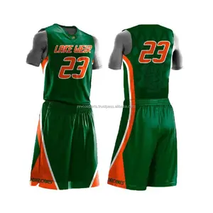 Diseño fresco Personalizado adulto Reversible Baloncesto Uniformes Set Hombres Baloncesto uniforme verde y naranja uniformes de baloncesto