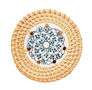 Posavasos redondos hechos a mano de ratán y nácar con varios diseños para decoración del hogar hechos en Vietnam - Product Image 2