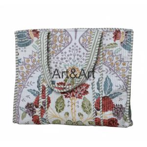 Sac fourre-tout en coton fait main vintage à imprimé floral imprimé à la main avec deux poignées Sac à bandoulière de haute qualité - Product Image 6