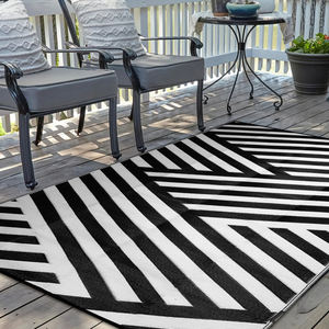 <b>Outdoor</b> <b>Waterproof</b> Reversible Plastic Straw Rug Modern Area <b>Mat</b> for RV Patio Backyard Picnic Beach Camping-Black/White 5'x8' - Product Image 5