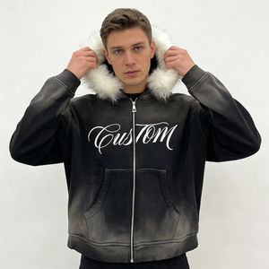 Sweat à capuche oversize noir tie-dye avec bordure en fausse fourrure blanche, impression personnalisée, streetwear décontracté pour homme, sweat à capuche chaud pour l'hiver - Product Image 4