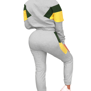 2023 à la mode femmes chaud Sexy coupe ajustée sweat à capuche survêtement ensemble couleur grise unie avec des patchs pour l'hiver - Product Image 3