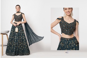 Nouveau Lehenga Choli semi-cousu brodé exclusif pour les vêtements de mariage et de réception de fournisseur indien - Product Image 5
