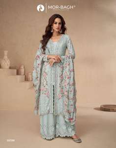 Palazzo Salwar Kameez de créateur en vrai chinon avec broderie et paillettes Costume ethnique parfait pour les fêtes Occasions spéciales - Product Image 4