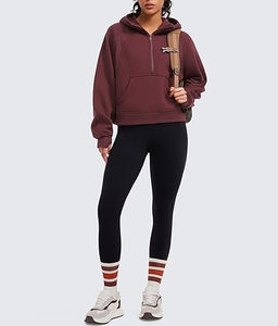 Sudaderas con Capucha Corta de Forro Polar Cálido para Otoño e Invierno, con Hombros Caídos, Cierre de Cremallera de un Cuarto, Orificios para los Pulgares, Estilo Holgado para Adultos y Chicas - Product Image 3