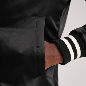 Premium Xander Black Winter Varsity Jacket Satin Outer <b>Quilted</b> Polyester Lining Stand Collar Button Closure Rib Knit Details - Product Image 6