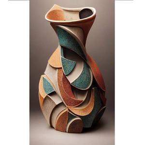 Vase sculptural au design abstrait et cubiste avec des motifs géométriques multicolores et une texture unique au prix de gros - Product Image 2