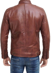 Veste de moto en cuir d'agneau véritable de grande taille marron de haute qualité, imperméable, écologique, respirante, à la mode - Product Image 5