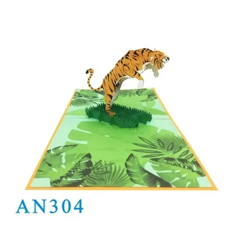 Tiger Pop Up Card Kirigami Best Seller all'ingrosso artigianato carta animale 3D biglietti di auguri taglio Laser personalizzato