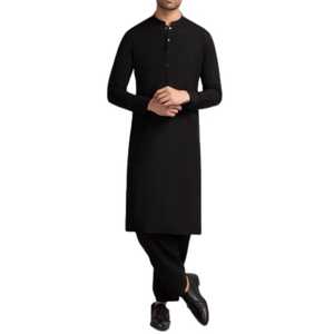 Dernier design traditionnel ethnique afghan musulman, shalwar kameez noir pour homme, costume 2 pièces, col respirant, style régulier, fête, hiver - Product Image 1