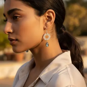 ต่างหูเงินแท้ 925 ประดับลาบราโดไรต์ สำหรับผู้หญิง ของขวัญแฟชั่น เครื่องประดับ - Product Image 2