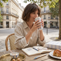 Coffret Cadeau Personnalisé : Carnet Imprimé Letterpress, Stylo et Tasse à Café – Tasse de Bureau Minimaliste en Acier Inoxydable Marque WS