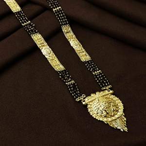 Mangalsutra largo micro indio chapado en oro de 24 quilates al por mayor para mujeres casadas, Mangalsutra étnico, uso diario, acabado dorado, Mangalsutra - Product Image 2