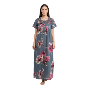 Chemise de nuit longue confortable pour femme Alpine, imprimée, en tissu tissé, manches courtes, longueur totale, poche latérale, taille XL - Vêtement d'intérieur pour la nuit - Product Image 4