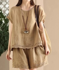 Verano de alta calidad, venta al por mayor, pantalones cortos, camisa, diseño personalizado, conjunto de 2 piezas, conjuntos de mujer transpirables de algodón 100% para mujer - Product Image 2