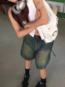 Pantalones cortos de mezclilla de gran tamaño Casual Jeans de cintura alta Mujeres Vintage 2025 Street Retro Shorts - Product Image 2