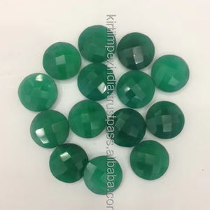 Piedra preciosa de cristal suelta facetada redonda de ónix verde natural, tamaños calibrados, Parte posterior plana, piedra natal verde para fabricación de joyas - Product Image 2