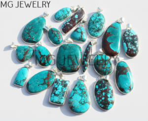 Turquesa magnesita piedras preciosas bisel colgantes venta al por mayor NaturalTurquoise magnesita cristal plateado colgantes joyería de moda - Product Image 1