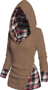 Sudadera con Capucha Personalizada para Mujer, Tejida, Estilo Y2K, con Estampado a Cuadros, Manga Larga, Botones en la Parte Delantera, Decoración, Ropa de Calle para Otoño/Invierno - Product Image 3