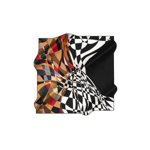 Luxury Digital Printed Satin Scarf with Geometric Logo Pattern Black and White Square - Product Image 2