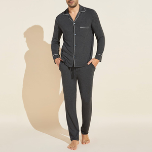 OEM Custom Set <span class=keywords><strong>pigiama</strong></span> da <span class=keywords><strong>uomo</strong></span> in cotone morbido a maniche lunghe con tasche Set <span class=keywords><strong>pigiama</strong></span> abbottonatura per <span class=keywords><strong>uomo</strong></span> - Product Image 3